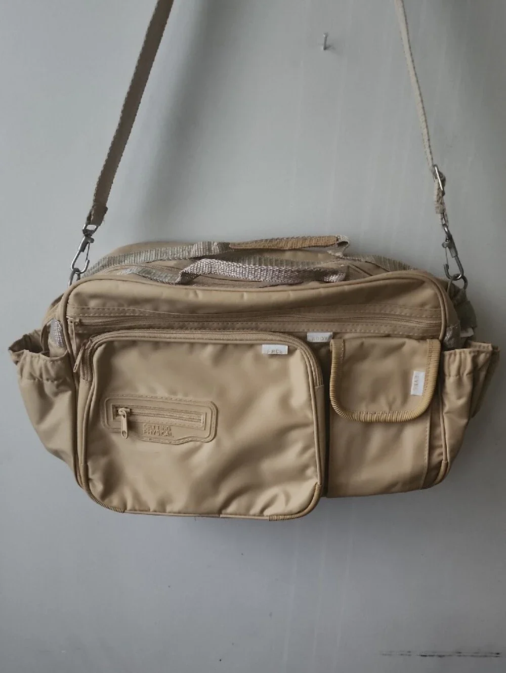 Neutral Beige Men's Crossbody Messenger Bag with Multiple Pockets